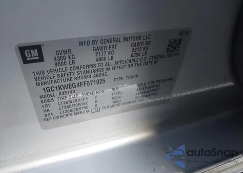 2015 Chevrolet Silverado 2500Hd Ltz z USA, uszkodzony, nr VIN 1GC1KWEG4FF571925